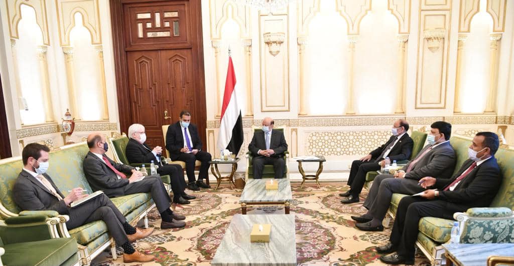 الرئيس هادي يجدد دعمه لجهود "غريفيث" ويعتبر وجود "ايرلو" في صنعاء مخالفة للاعراف والقوانين الدبلوماسية 