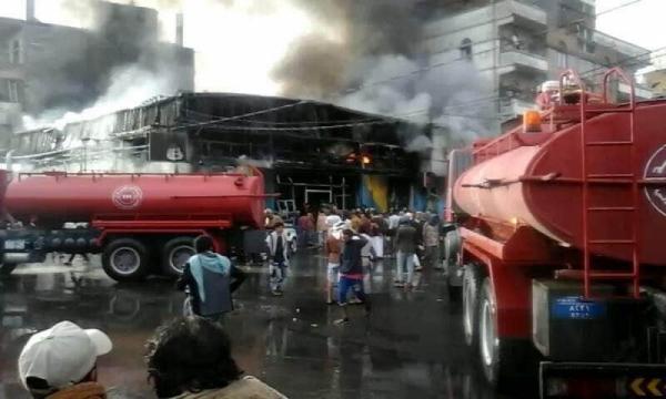 حريق هائل يندلع في منطقه نقم في العاصمه صنعاء