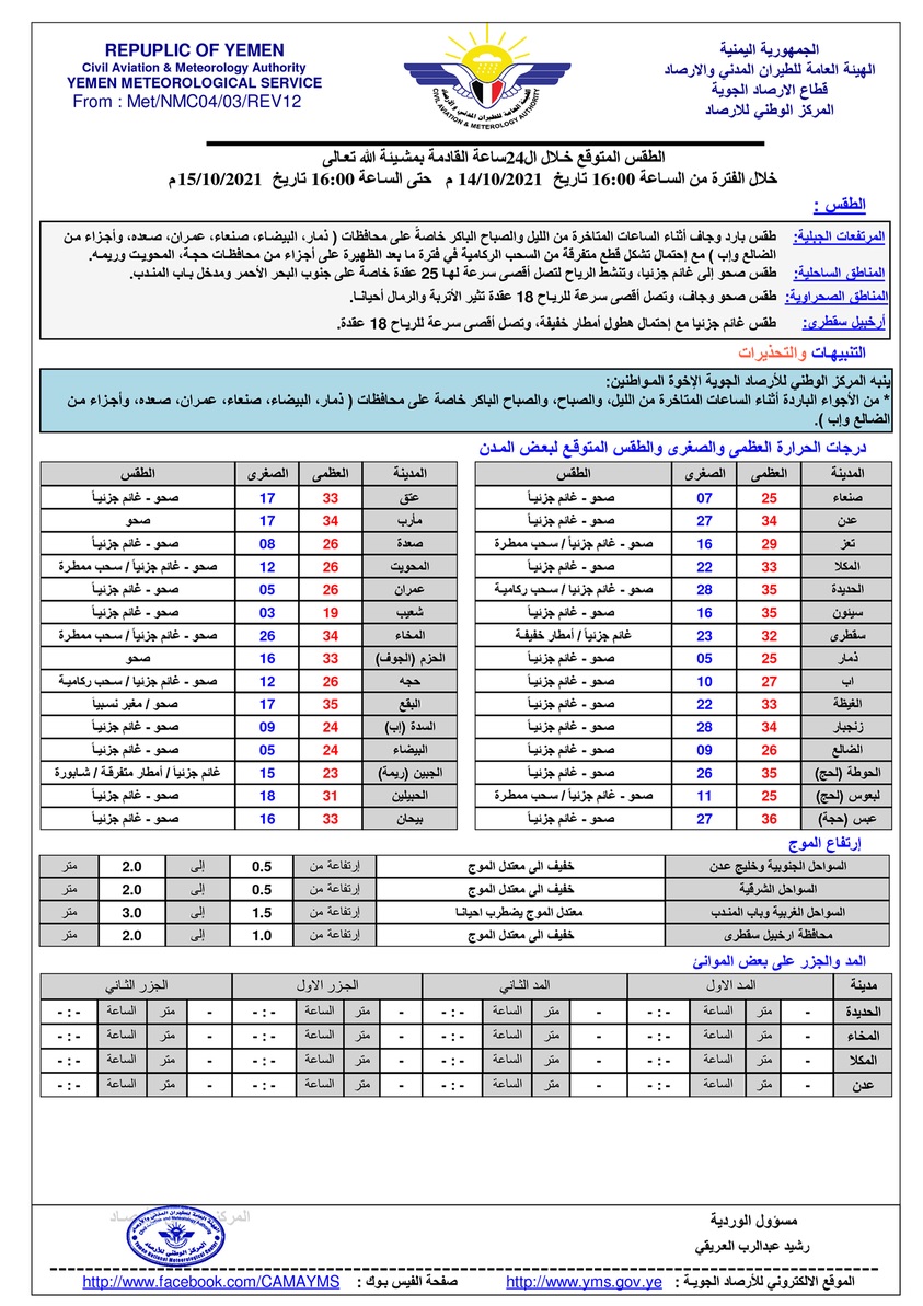 أرصاد اليمن يحذر من أجواء باردة في 7 محافظات 