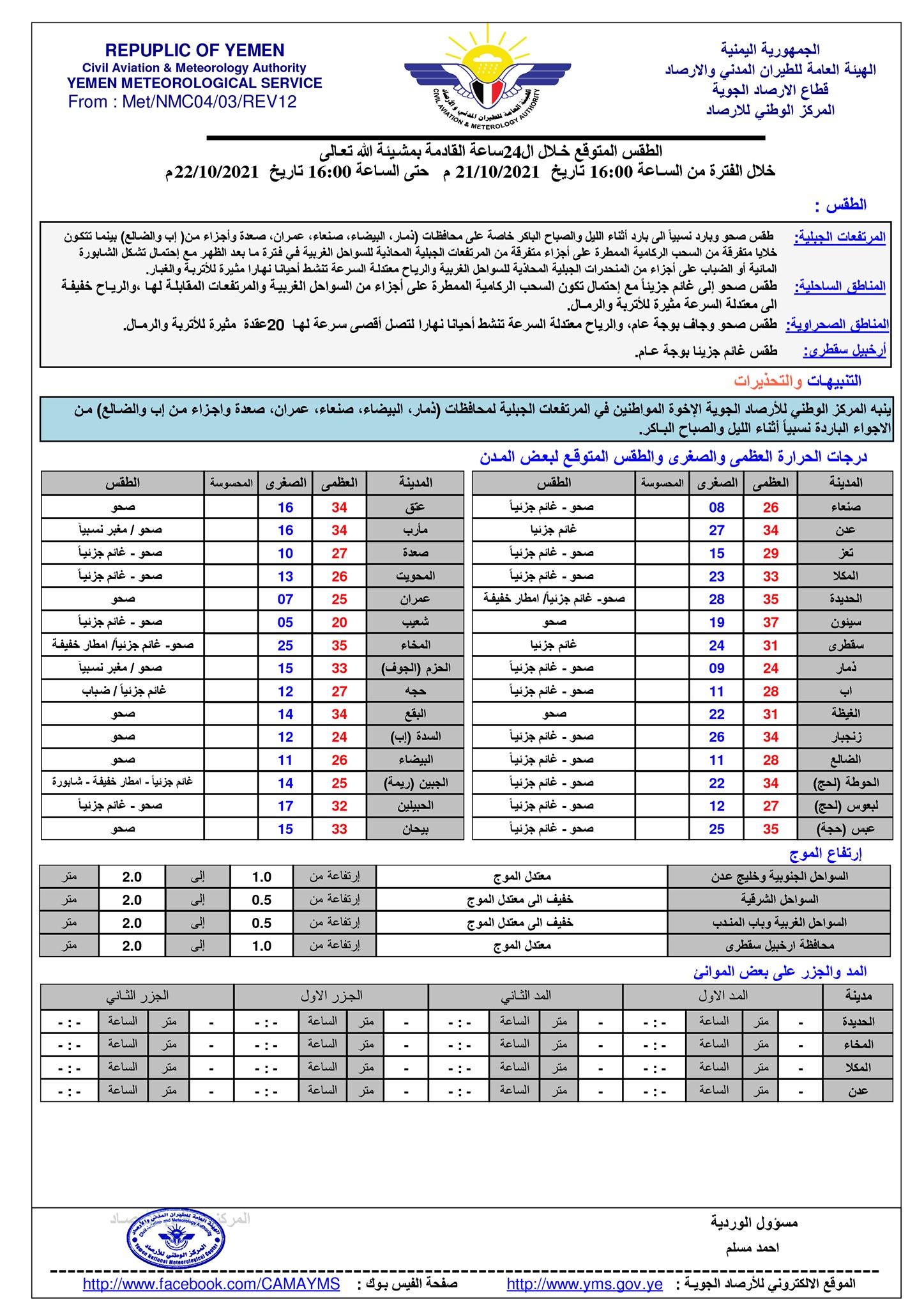 أرصاد اليمن يتوقع أجواء باردة في 7 محافظات