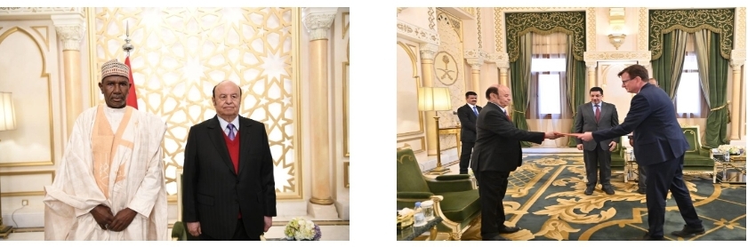 عبد ربه منصور هادي يتسلم أوراق إعتماد السفيرين النيجيري والنرويجي