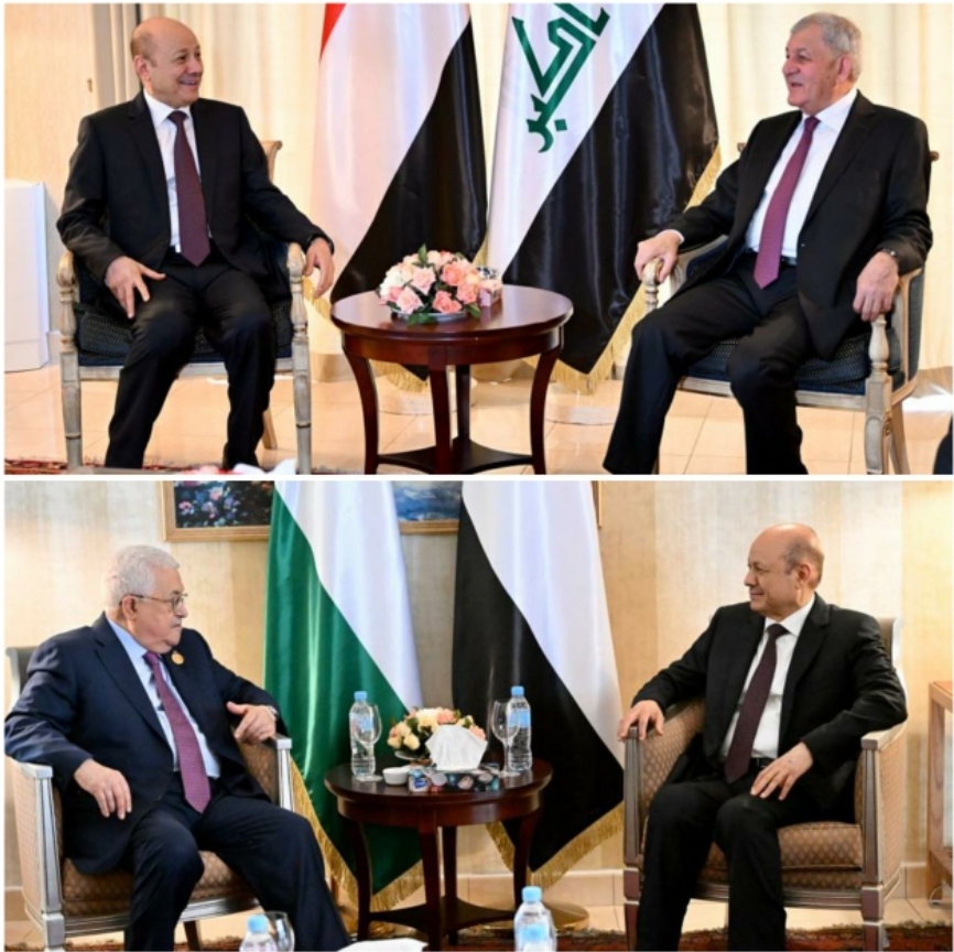 العليمي يلتقي الرئيس الفلسطيني والعراقي على هامش اجتماع القمة العربية