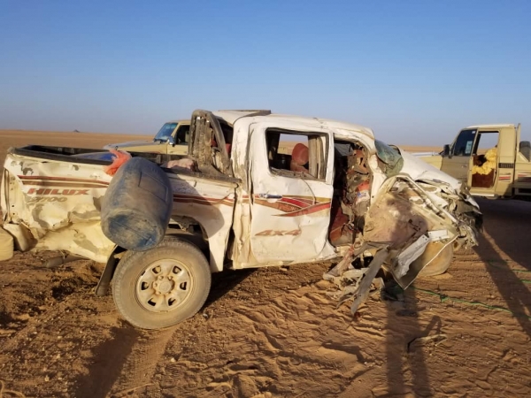وفاة واصابة 10 اشخاص اثر حادثين مروعين في محافظتين يمنيتين