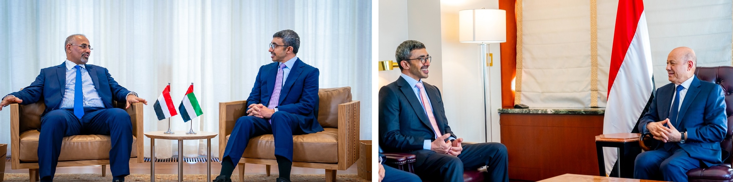 بن زايد يلتقي العليمي والزبيدي ويؤكد دعم الامارات الكامل للجهود الاممية للتوصل إلى حل سياسي للأزمة اليمنية 
