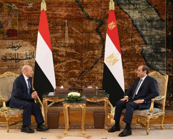 السيسي يلتقي العليمي ويؤكد دعم مصر لكافة الجهود الرامية لاستعادة الامن والاستقرار والسلام في اليمن
